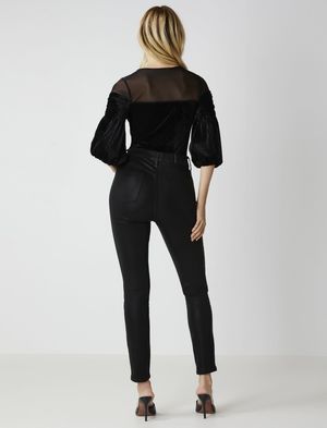 Body con Transparencia Manga Abullonada Terciopelo