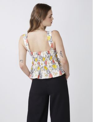 Blusa Floral de Tirantes con Peplum