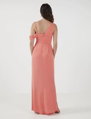 Vestido Largo Asimétrico Drapeado Un Solo Hombro