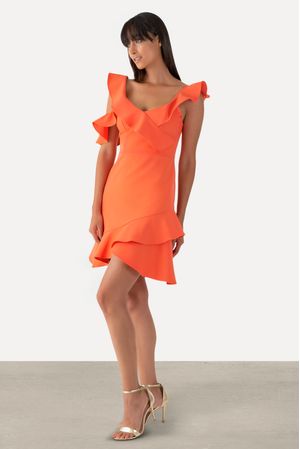 Vestido Corto Asimétrico con Volantes