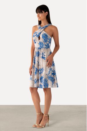 Vestido Tirantes Cruzados Estampado Tropical