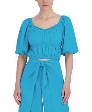 Crop Top Fruncido con Mangas Abullonadas