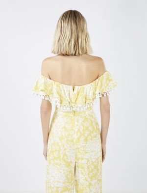 Crop Top Floral Hombros Descubiertos Margot con Pompón