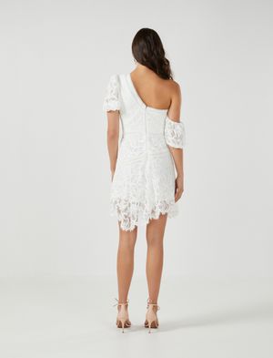 Vestido Corto Encaje un Solo Hombro