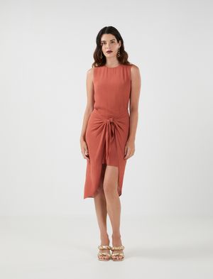 Vestido Midi con Nudo al Frente