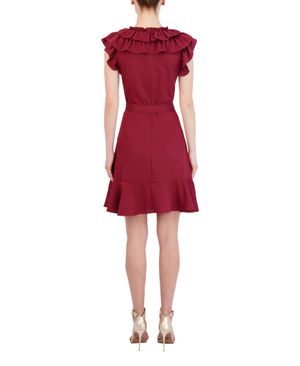 Vestido Corto con Volantes Lazo en Cintura