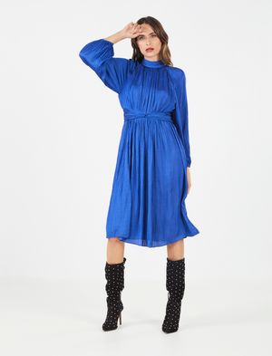 Vestido Midi Drapeado Cuello Alto