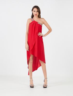 Vestido High and Low Asimétrico Bordado con Pedrería