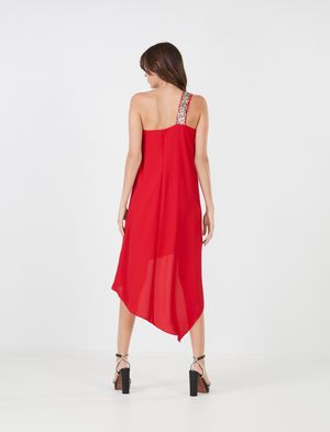 Vestido High and Low Asimétrico Bordado con Pedrería