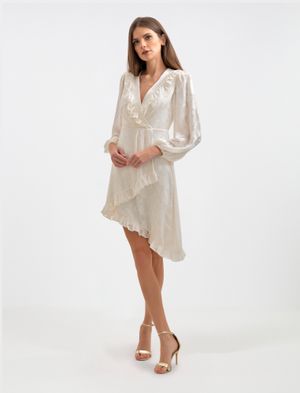 Vestido Midi Efecto Cruzado con Volantes