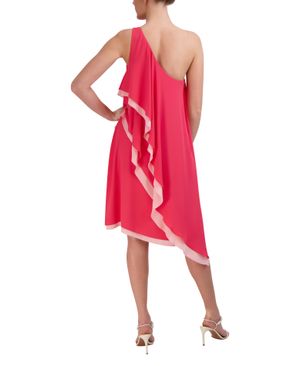 Vestido Asimétrico Volantes Ribete en Contraste