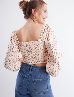 Blusa Manga Larga Abullonada Floral