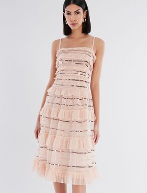 Vestido de Noche con Volantes y Lentejuela