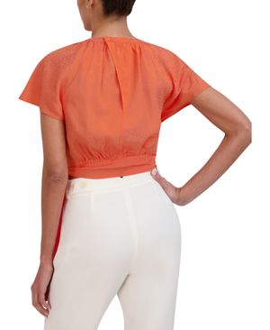 Blusa Manga Corta con Pliegues y Lunares