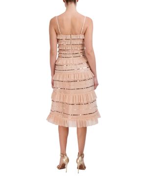 Vestido de Noche con Volantes y Lentejuela