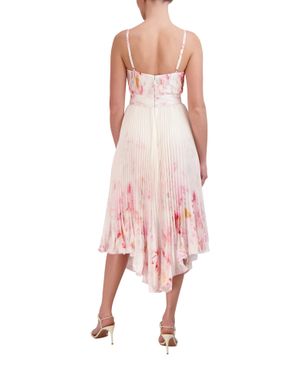 Vestido Midi High and Low Plisado Floral