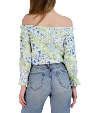 Blusa Hombros Descubiertos Manga Larga Paisley Algodón