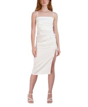 Vestido Midi Floral Tirantes con Frunce y Abertura