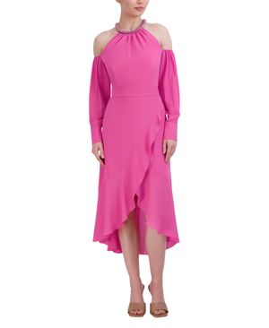 Vestido Midi Halter con Cadena Hombros Descubiertos