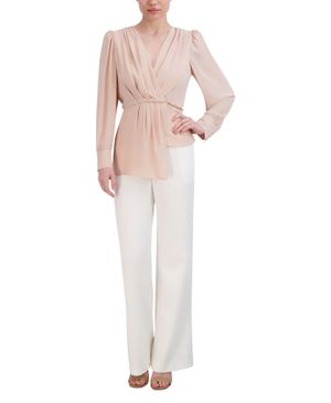 Blusa Manga Larga con Pliegues Peplum y Cadena
