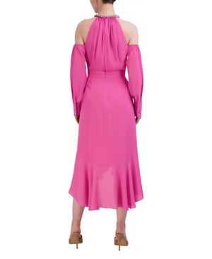 Vestido Midi Halter con Cadena Hombros Descubiertos