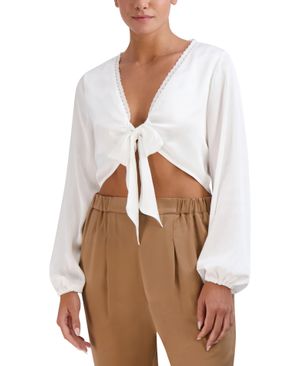 Blusa Crop con Nudo Manga Abullonada