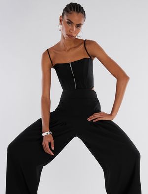 Crop Top Bustier Cierre Metálico Separable Al Frente