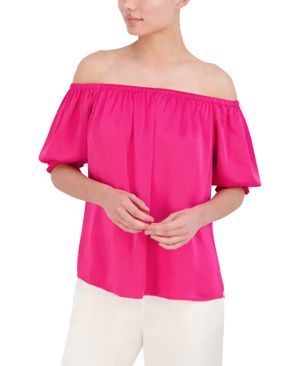 Blusa Satinada Hombros Descubiertos Manga Abullonada