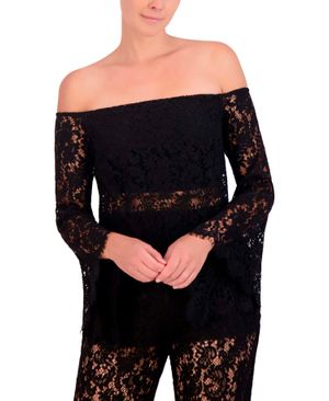 BLUSA MAGA LARGA HOMBROS DESCUBIERTO DE ENCAJE