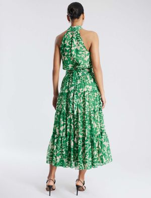 VESTIDO MIDI HALTER ESTAMPADO HOJAS FLORAL