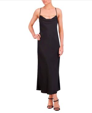 VESTIDO MIDI SATINADO ESCOTE DESBOCADO CON CADENA
