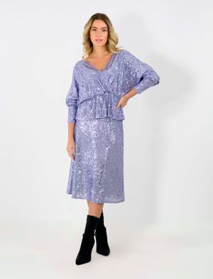 BLUSA MANGA LARGA EFECTO CRUZADO DE LENTEJUELAS