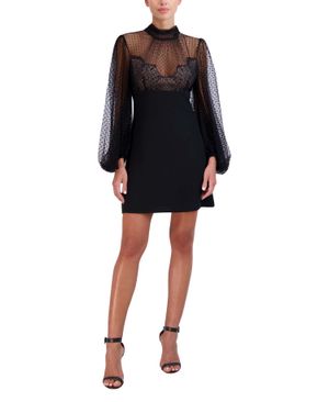 VESTIDO CORTO MANGA ABULLONADA CON TRANSPARENCIA LUNARES