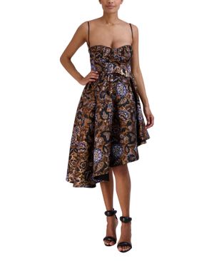 VESTIDO HIGH AND LOW ASIMÉTRICO JACQUARD FLORAL METALIZADO
