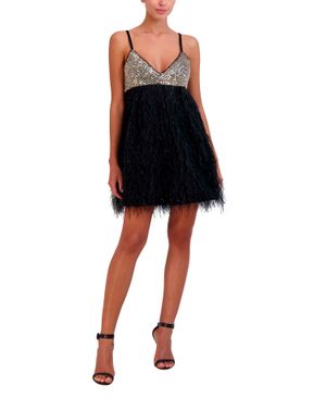 VESTIDO CORTO DE NOCHE DE LENTEJUELAS CON PLUMAS