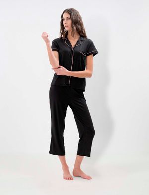 SET DE PIJAMA LARGA RIBETE EN CONTRASTE