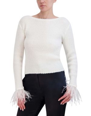 PULLOVER SUÉTER ACANALADO MANGA LARGA CON PLUMAS