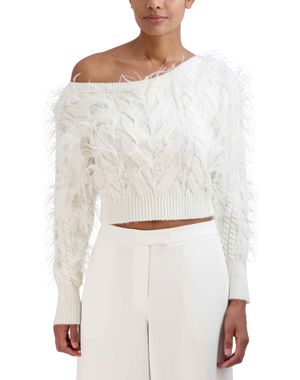 PULLOVER SUÉTER ASIMÉTRICO CROP CON PLUMAS