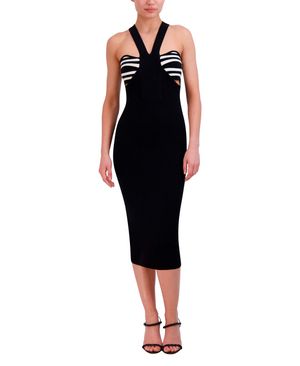 VESTIDO MIDI HALTER DE PUNTO RAYAS