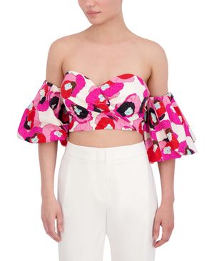 CROP TOP MANGA ABULLONADA FLORAL