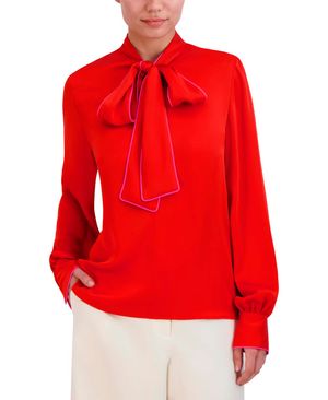 BLUSA LAZADA MANGA LARGA SATINADA RIBETE EN CONTRASTE