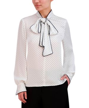 Blusa LAZADA MANGA LARGA SATINADA RIBETE EN CONTRASTE LUNARES