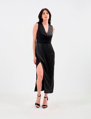VESTIDO MIDI DRAPEADO CON ABERTURA