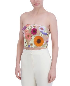 CROP TOP DE TUL CON APLICACIONES BORDADO FLORAL