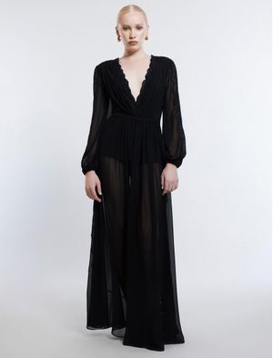 VESTIDO LARGO MANGA ABULLONADA ENCAJE