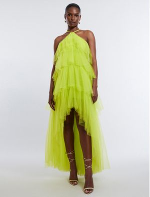 VESTIDO LARGO HALTER DE TUL ESCALONADO
