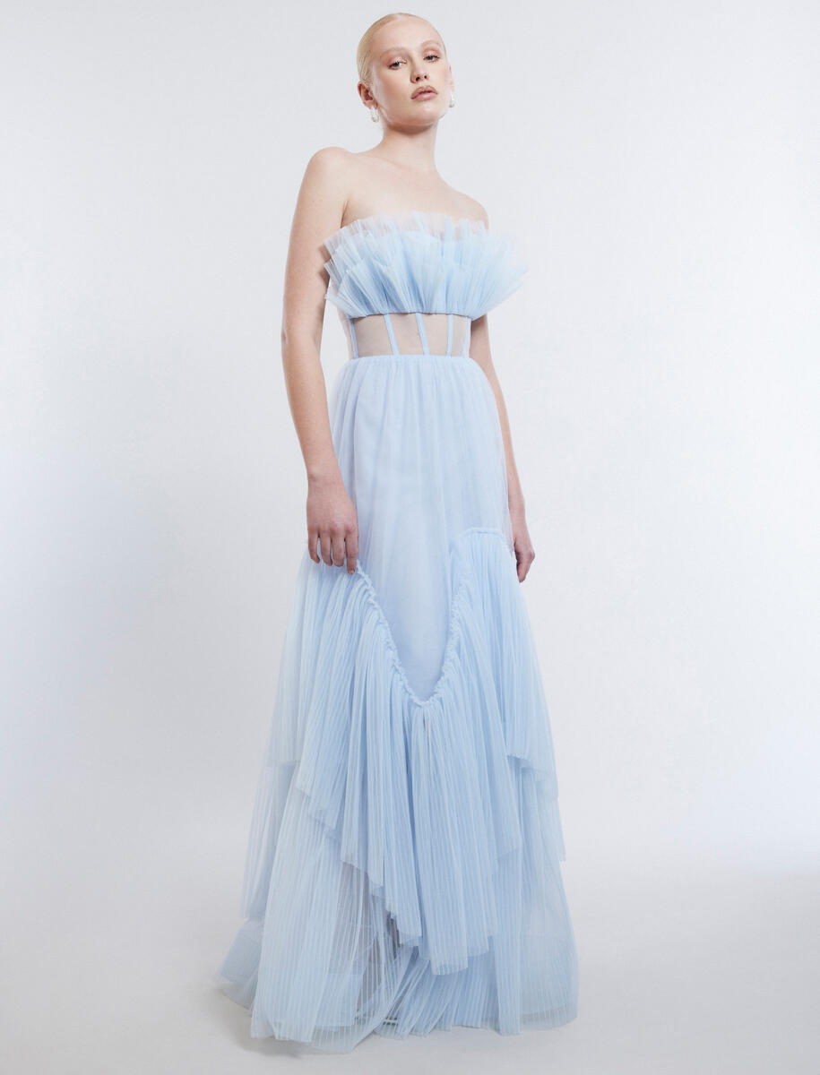 Vestido maxi de tul con tirantes entrelazados y escote en V Óxido