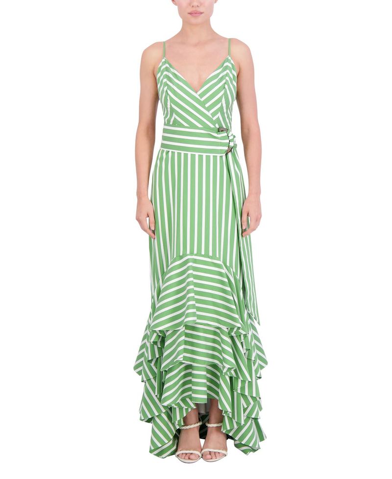 MAXI VESTIDO RAYAS DE ALGODÓN CON VOLANTES - BCBGMAXAZRIA