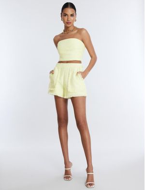 SHORT A LA CINTURA DE TWEED CON FLECOS