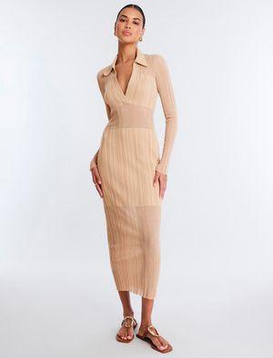 VESTIDO MIDI AJUSTADO CUELLO CAMISERO RAYAS